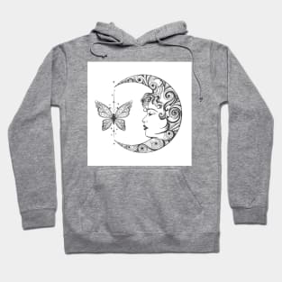 Crescent Moon with Female Face and Butterfly Hoodie